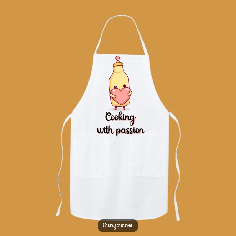 Funny Condiment Heart Apron: Kitchen Chef Smiling Bottle, Perfect Funny Cooking Gift