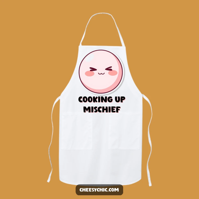 Funny Mischievous Pink Character Apron - Cheeky Winking Gift for Playful Cooks