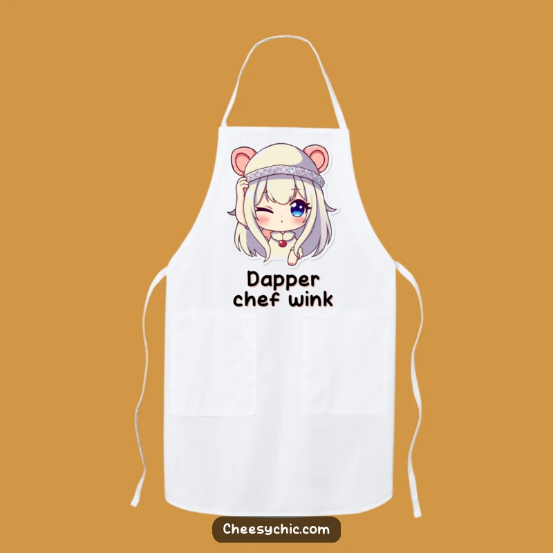 Funny Winking Character Apron - Sequined Hat Chef Style