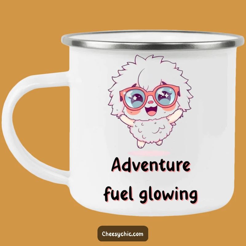 Funny Fluffy Character Camping Mug: Sparkly Glasses Hop, Outdoor Humorous Gift