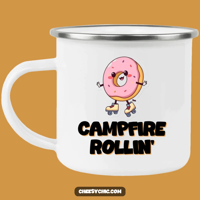 Funny Donut Roller Skates Camping Mug - Outdoor Wobbly Charm Cup