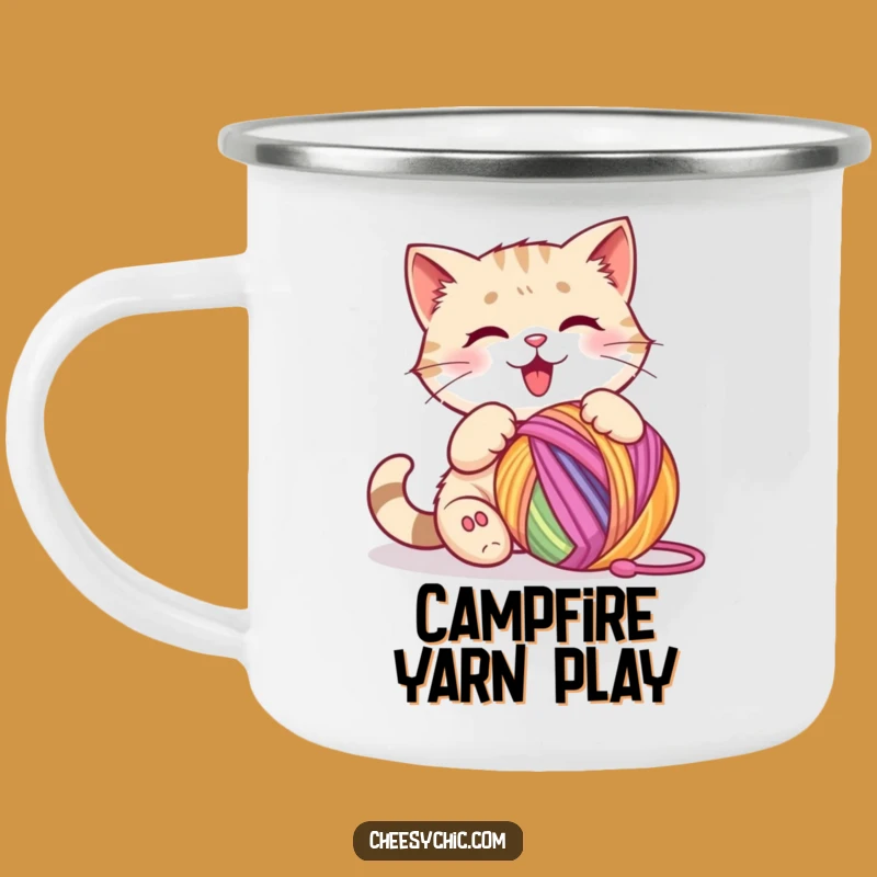 Funny Cat Yarn Ball Camping Mug - Adventure Fuelled by Feline Play