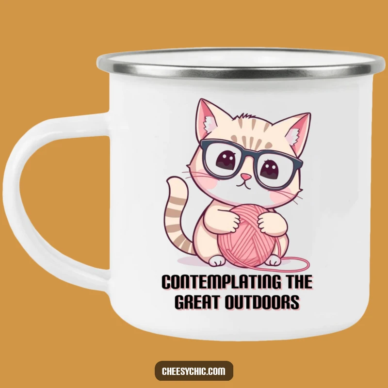 Funny Intellectual Cat Camping Mug - Durable & Hilarious for Outdoor Adventures