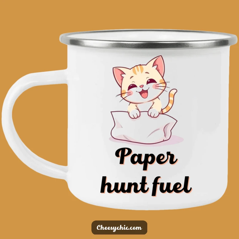 Funny Cat Pouncing Paper Camping Mug - Adventure Fuelled by Feline Fun
