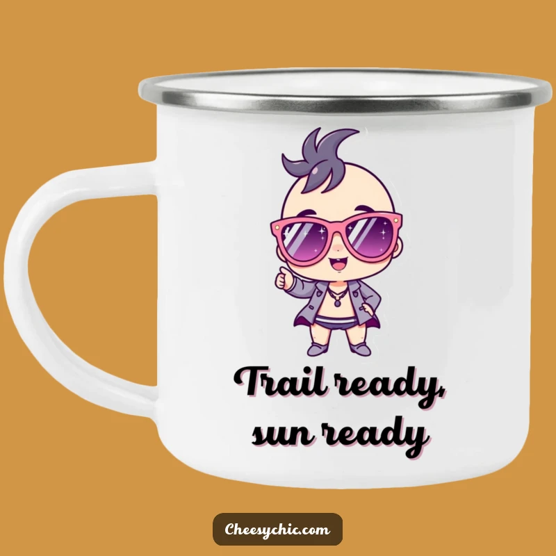 Funny Enamel Mug: Cool Sunglasses Character, Outdoor Confidence - Great Funny Gift