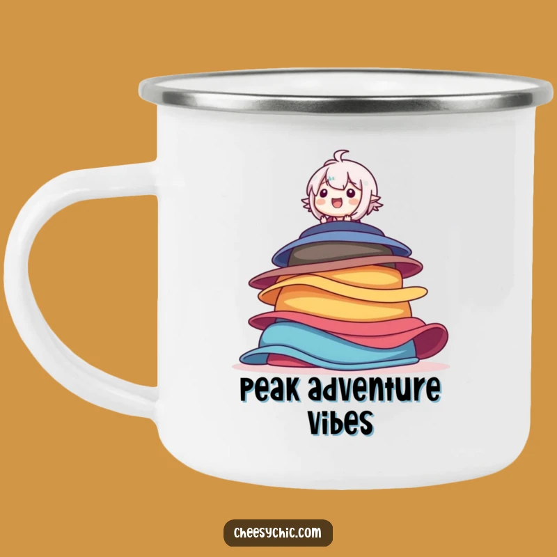 Funny Hat Balancer Camping Mug: Colorful Stack, Outdoor Humorous Gift