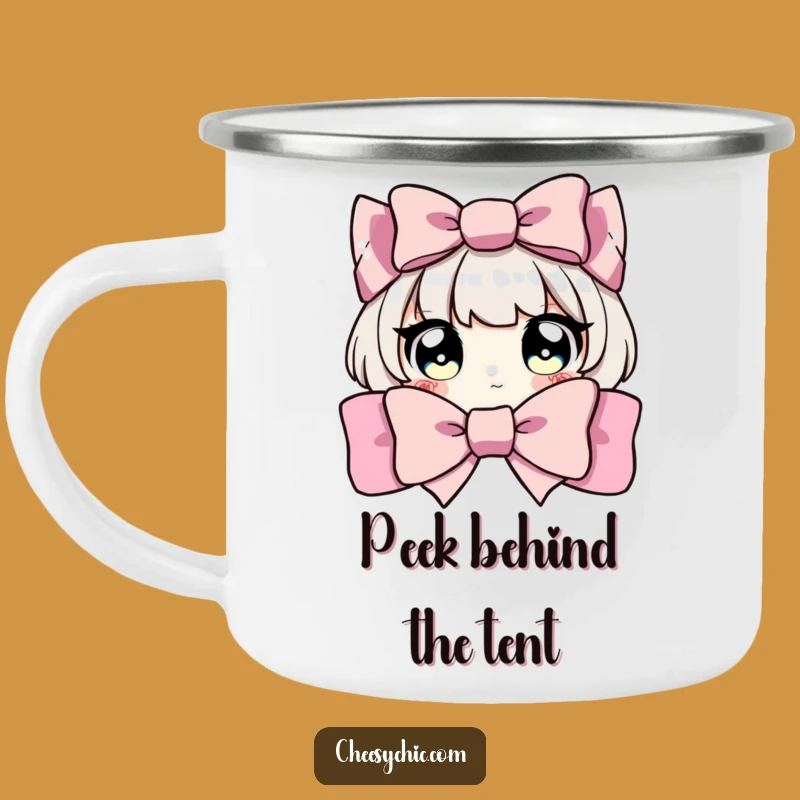Funny Peeking Bow Camp Mug - Hilarious Outdoor Companion for Curious Campers