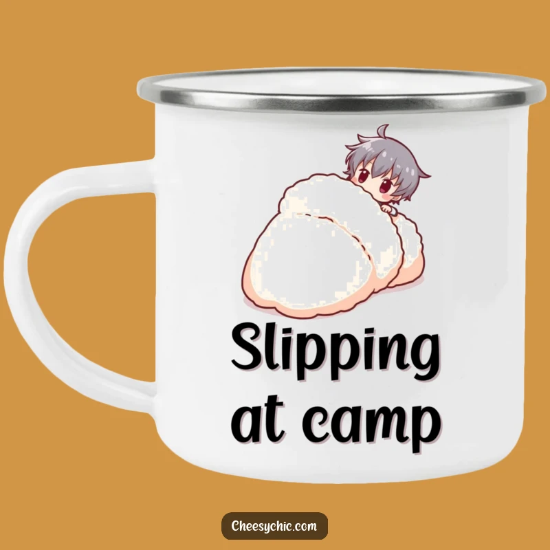 Funny Tripping Character Camping Mug: Comedic Trail Mishap