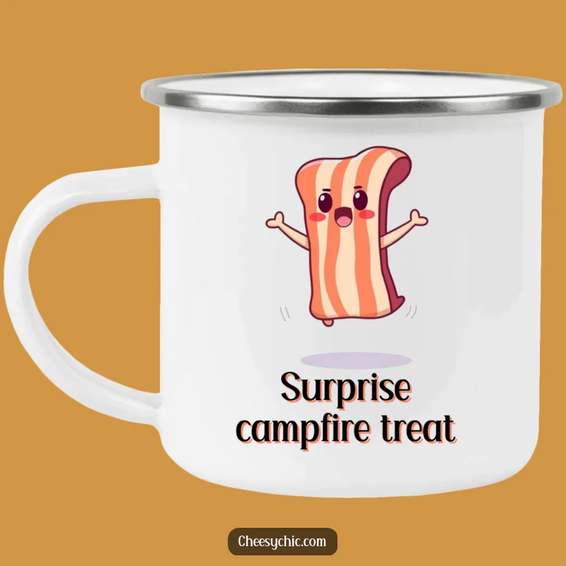 Funny Surprised Bacon Camping Mug: Shocking Sips for Breakfast Adventures