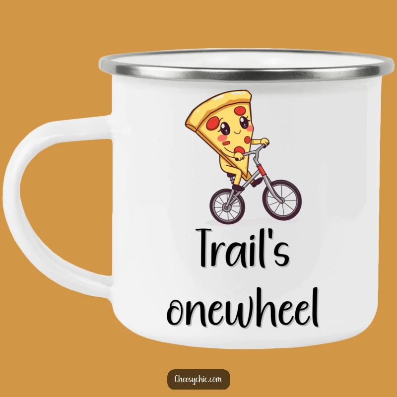 Funny Pizza Unicycle Camping Mug - Outdoor Slice Cartoon Cup