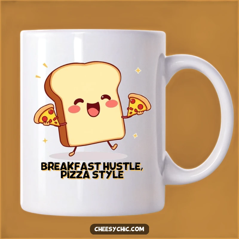 Funny Toast Juggling Pizzas Mug - Hilarious Foodie Cartoon Gift