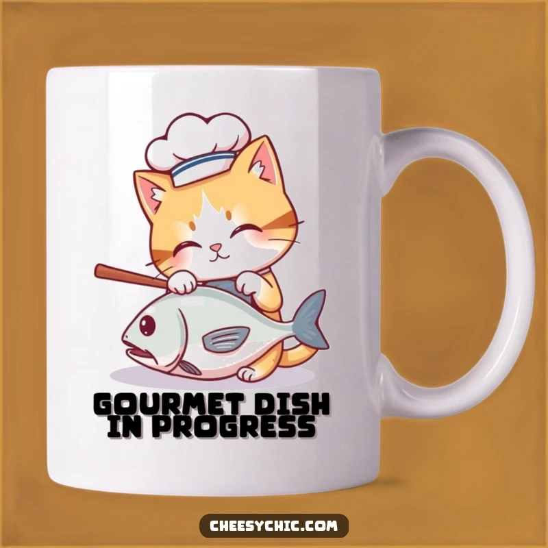Funny Chef Cat Fish Mug - Hilarious Culinary Cat Gift for Foodie Fans