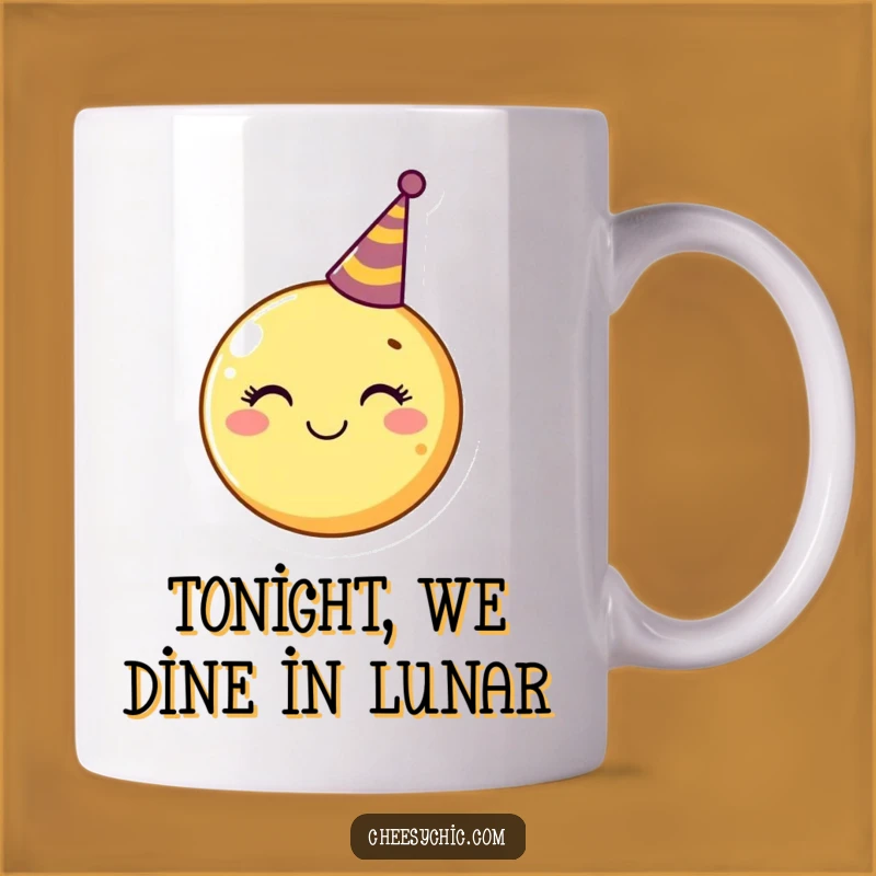 Funny Moon Party Hat Mug - Adorable Celestial Character for a Laughy Gift