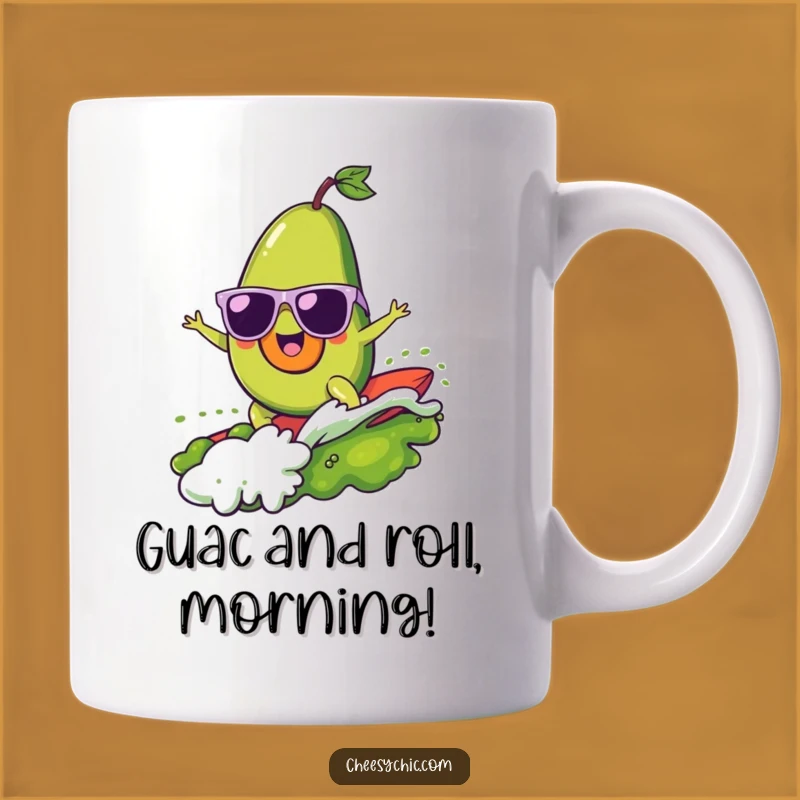 Funny Surfing Avocado Mug - Cool Sunglasses & Guacamole Wave, Perfect Humorous Gift