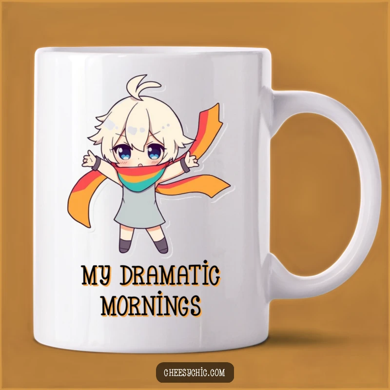 Funny Dramatic Character Mug - Rainbow Scarf Pose for Chic Fun Gifts