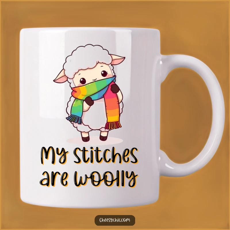 Funny Sheep Knitting Rainbow Scarf Mug - Perfect Humorous Gift for Crafters & Animal Lovers