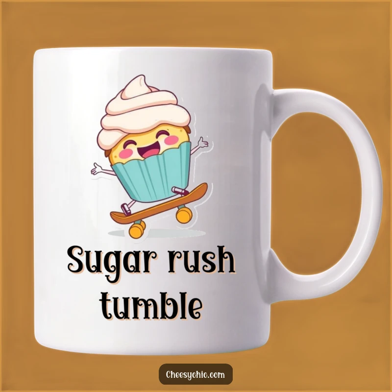 Funny Skateboard Cupcake Mug: A Hilarious Gift Featuring a Falling Dessert on Wheels