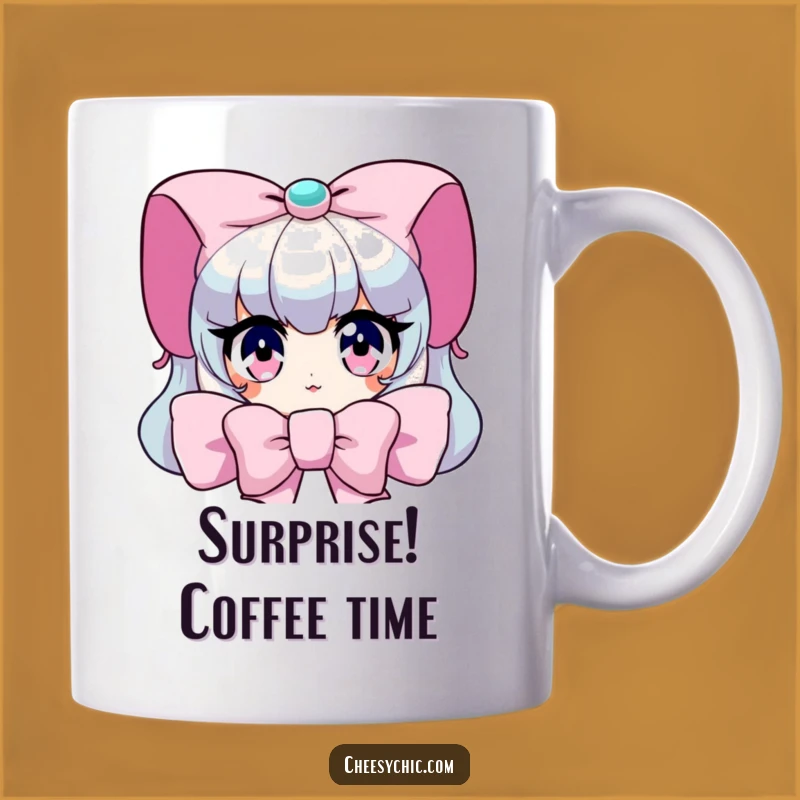 Funny Peeking Bow Mug: Sparkling Eyes Character Gift, Cute Surprise