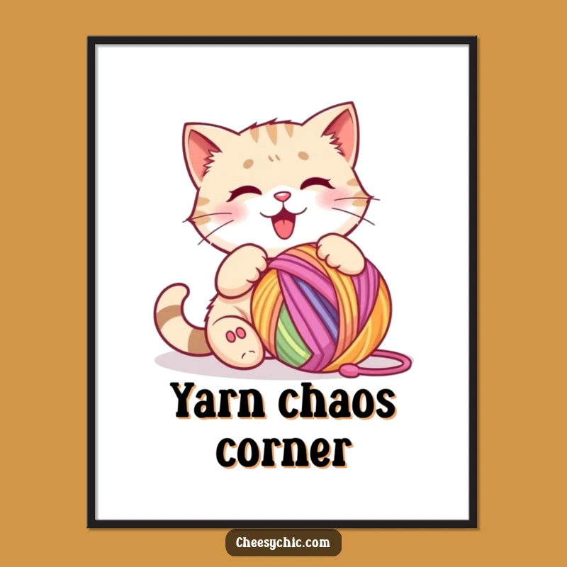 Funny Cat Yarn Ball Digital Art - Instant Playful Cat Decor for Your Walls
