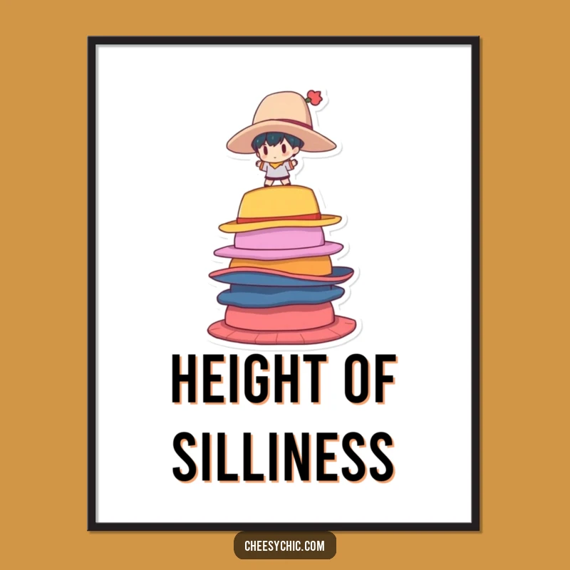 Funny Digital Art: Hat Stack Balancer Character, Quirky Vibes - Instant Funny Gift