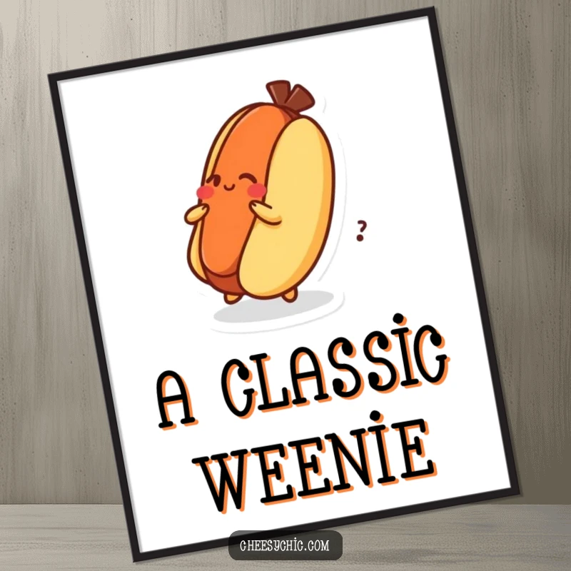 Funny Digital Art Print of a dizzy hot dog character spinning on its bun, a fun and humorous artwork.