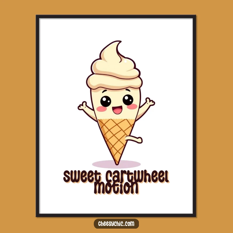 Funny Ice Cream Cartwheel Digital Art, Instant Playful and Sweet Decor