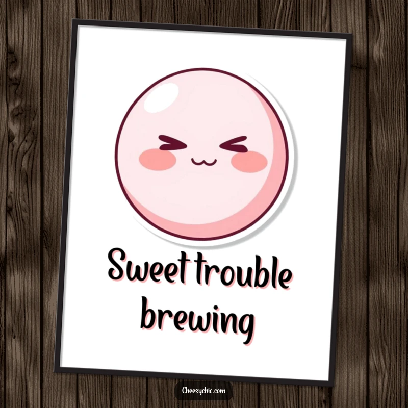 Funny Digital Art: A round pink character with rosy cheeks winking mischievously. Printable funny decor.