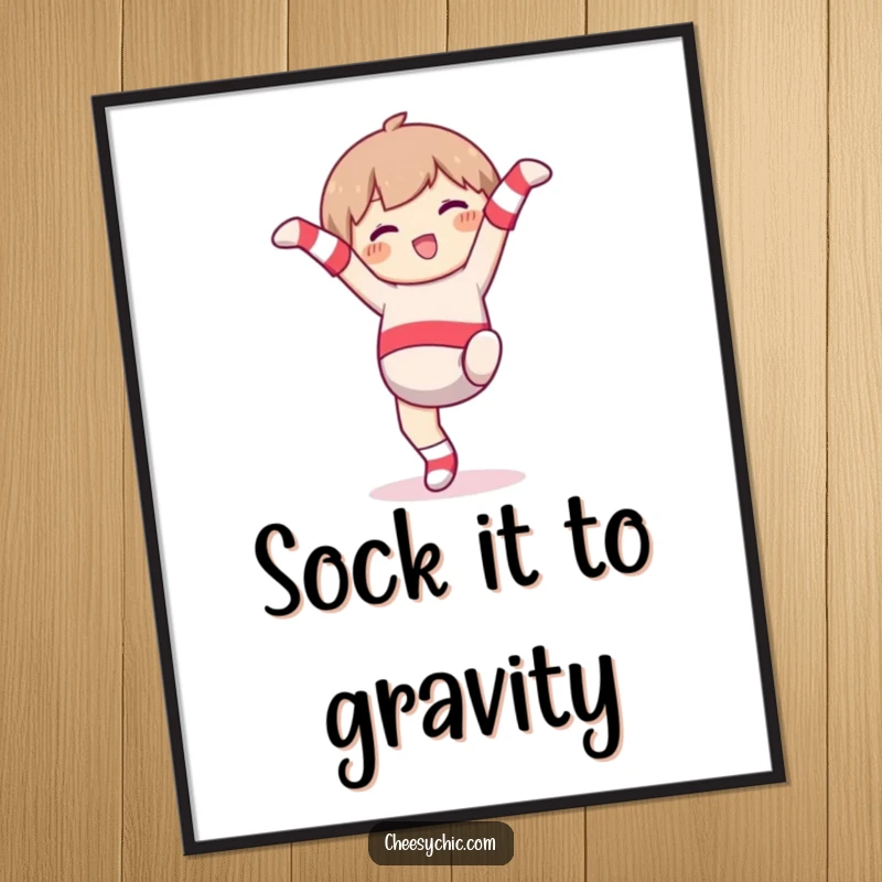Funny Digital Art: Character in mismatched socks, joyfully cartwheeling, humorous and vibrant printable decor.