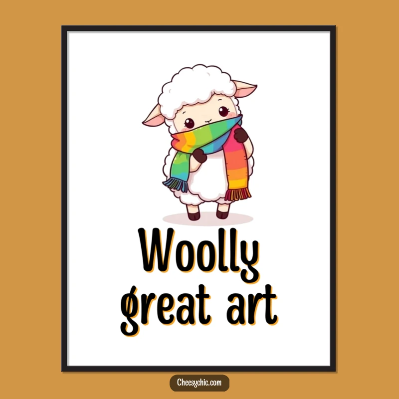 Funny Sheep Knitting Rainbow Scarf Digital Print - Whimsical Art, Perfect Funny Gift for Walls