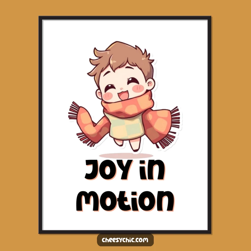 Funny Spinning Scarf Digital Art: Joyful Character Decor, Instant Gift