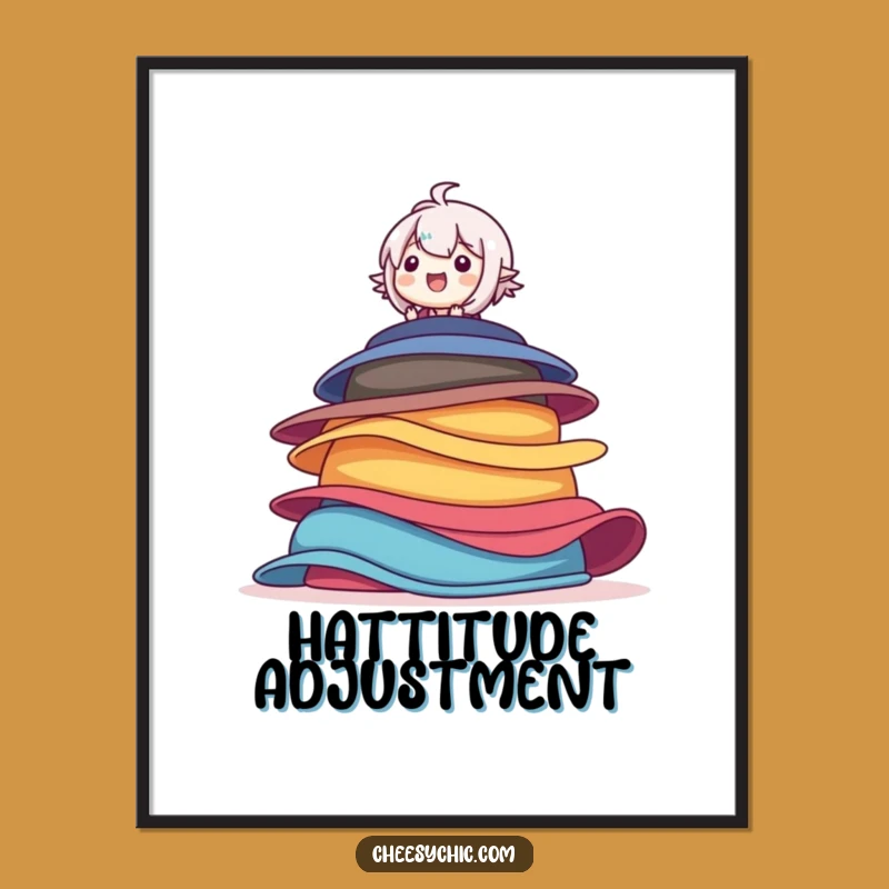 Funny Hat Balancer Digital Art Print: Colorful Stack, Joyful Decor