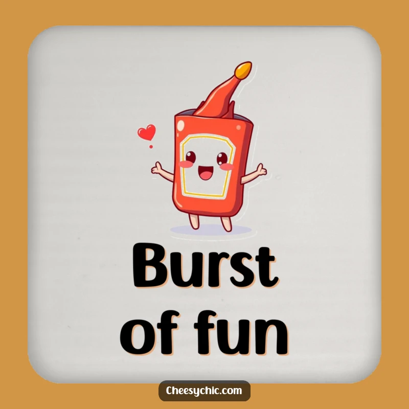 Funny Ketchup Burst Coaster Set: Protect Surfaces with Happy Pop, Unique Funny Gift