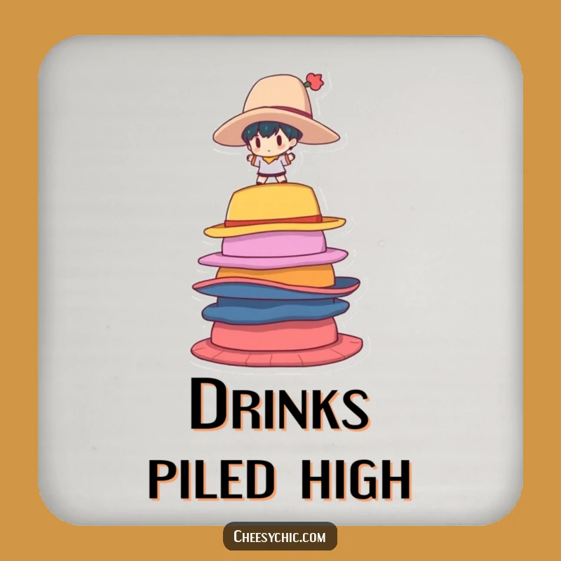 Funny Coaster Set: Hat Balancer Character, Quirky Vibes - Ideal Funny Gift