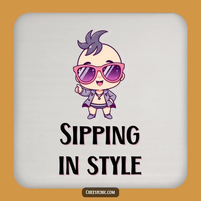 Funny Coaster Set: Sparkly Sunglasses Character, Confident Style - Ideal Funny Gift