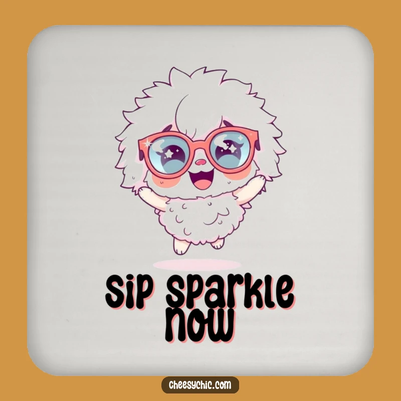 Funny Fluffy Character Coaster: Sparkly Glasses Hop, Humorous Drink Protector