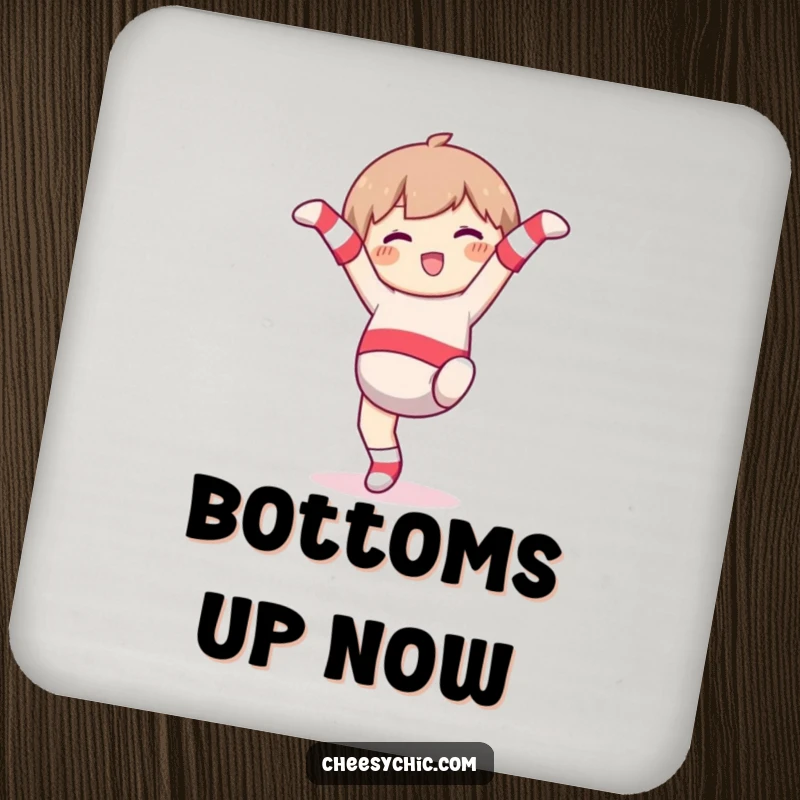 Funny Coaster: Character wearing mismatched socks, joyfully doing a cartwheel, humorous and protective surface.