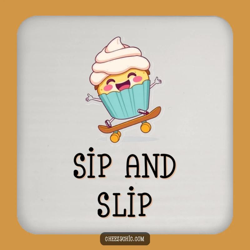 Funny Skateboard Cupcake Drink Coaster: Protect Your Surfaces with This Adorable Dessert Rider