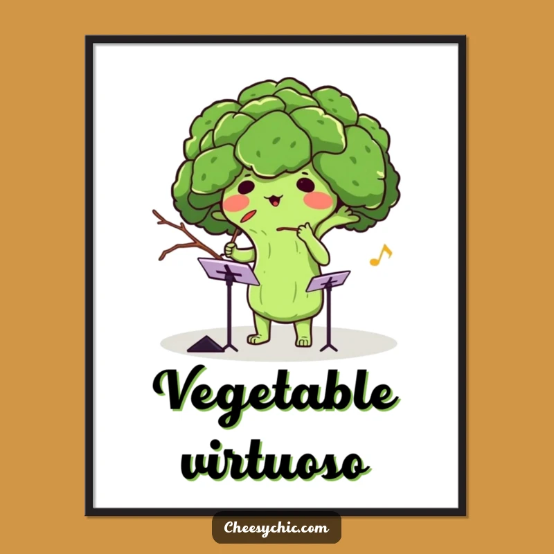 Funny Broccoli Conductor Poster: Adorable Veggie Art for a Humorous and Musical Space