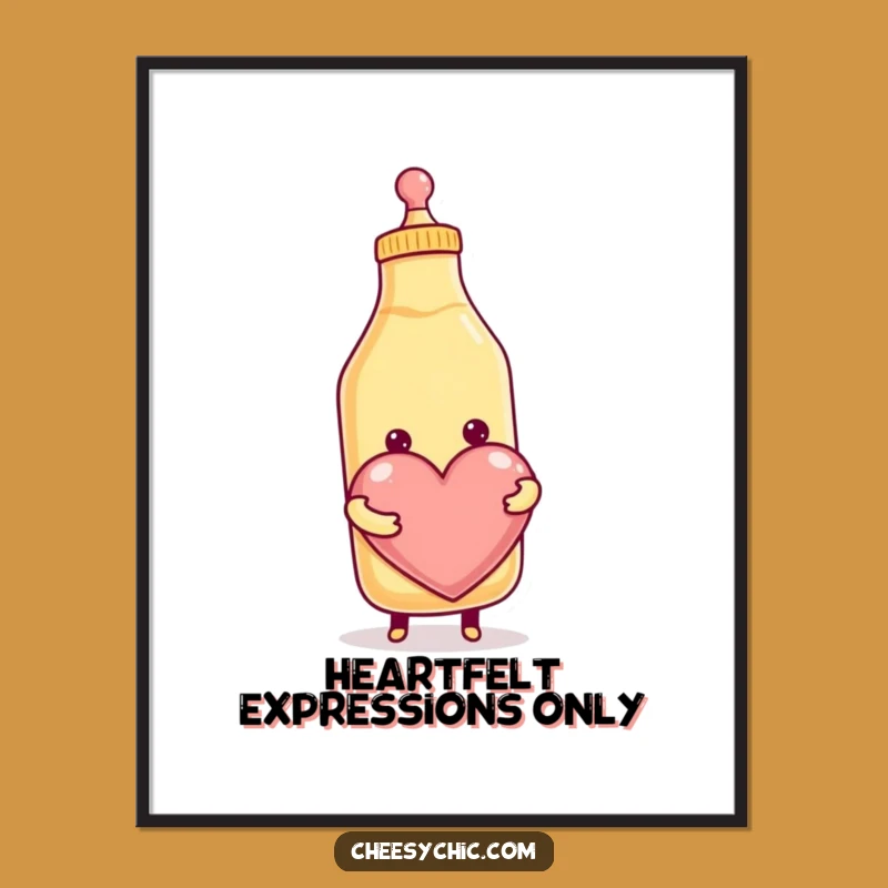 Funny Condiment Heart Poster: Adorable Smiling Bottle Spreading Love, Quirky Funny Wall Art Gift