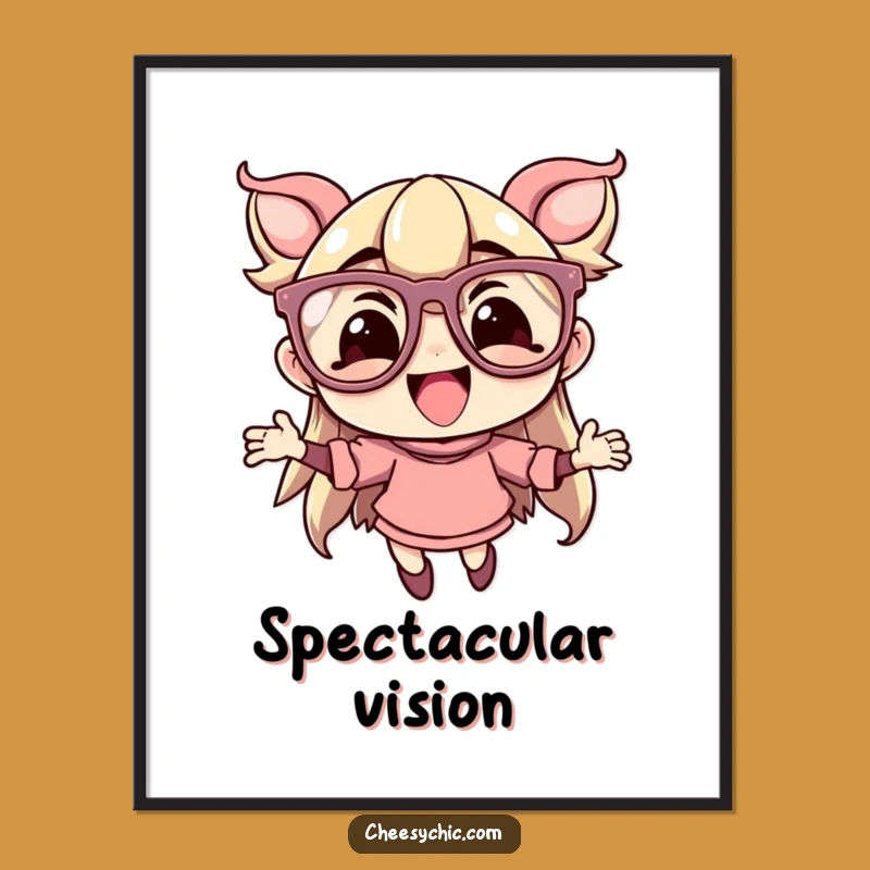 Funny Flamboyant Glasses Character Poster - Lively Leap Art for Fun Spaces