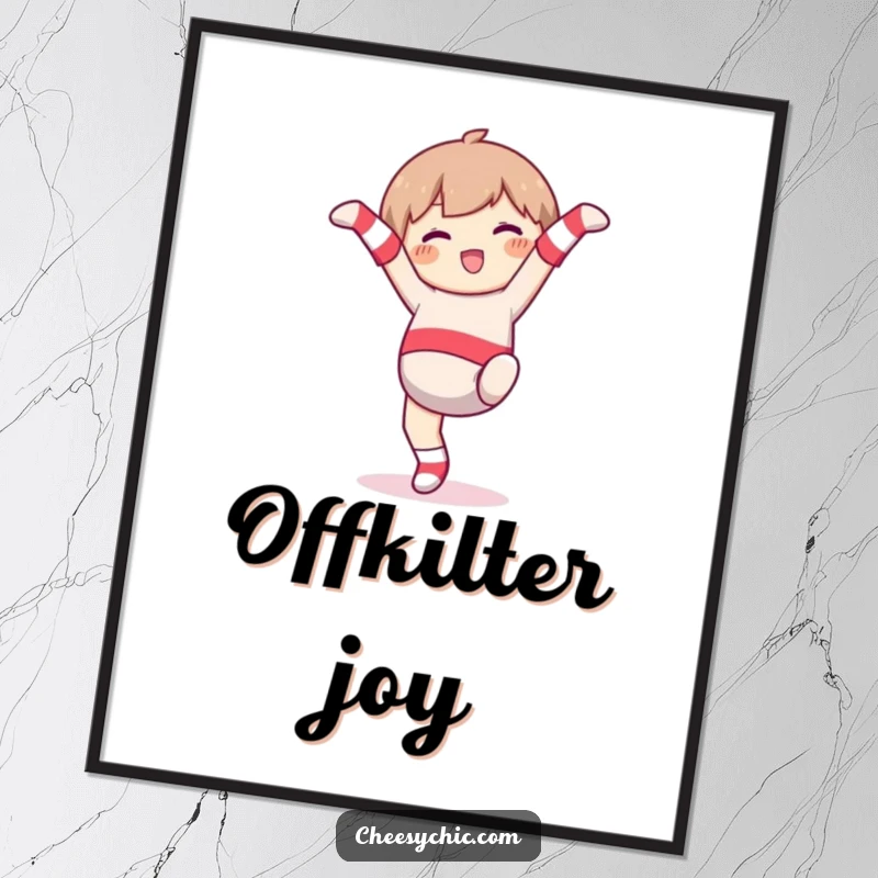 Funny Poster: Character with mismatched socks, doing a cartwheel with glee, vibrant and humorous wall art.