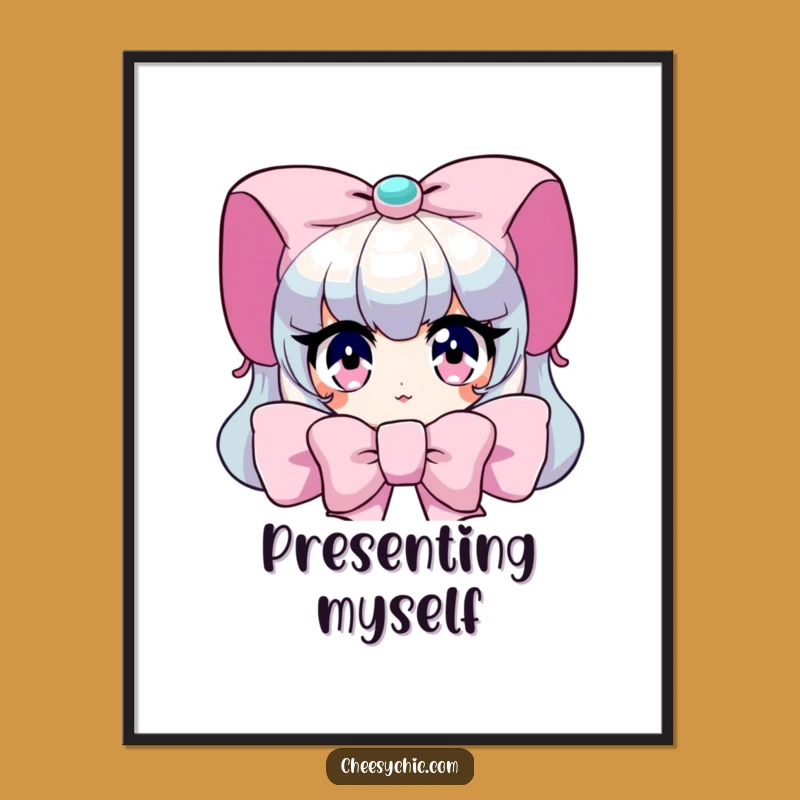 Funny Peeking Bow Poster: Sparkling Eyes Character Art, Wall Decor Gift