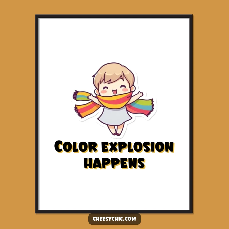 Funny Wall Art: Dancing Rainbow Scarf Character, Joyful Vibes - Perfect Funny Gift Decor