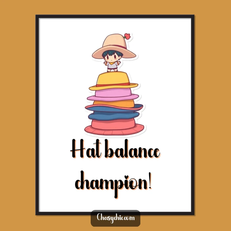 Funny Wall Art: Hat Stack Balancer Character - Perfect Funny Gift Decor