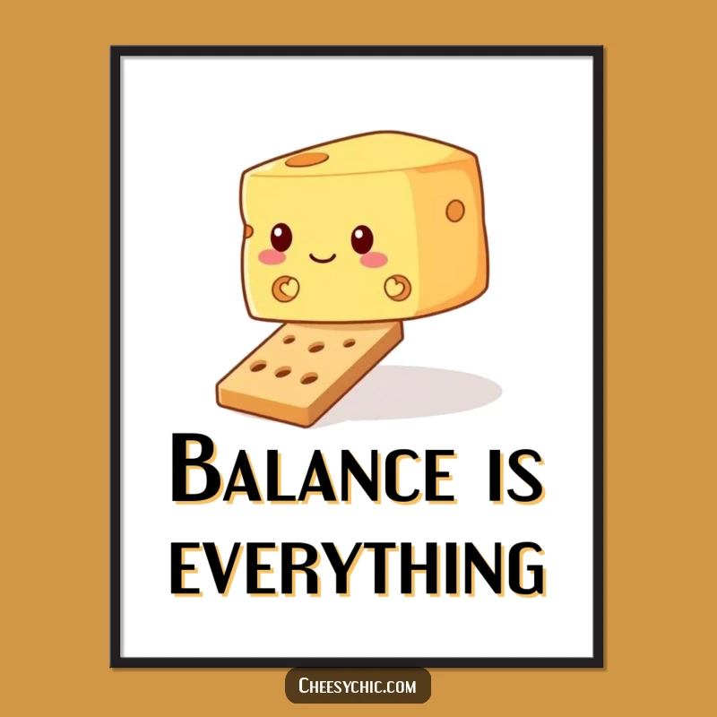Funny Wobbly Cheese Poster - Cracker Balance Art, Perfect Funny Gift for Kitchen Decor