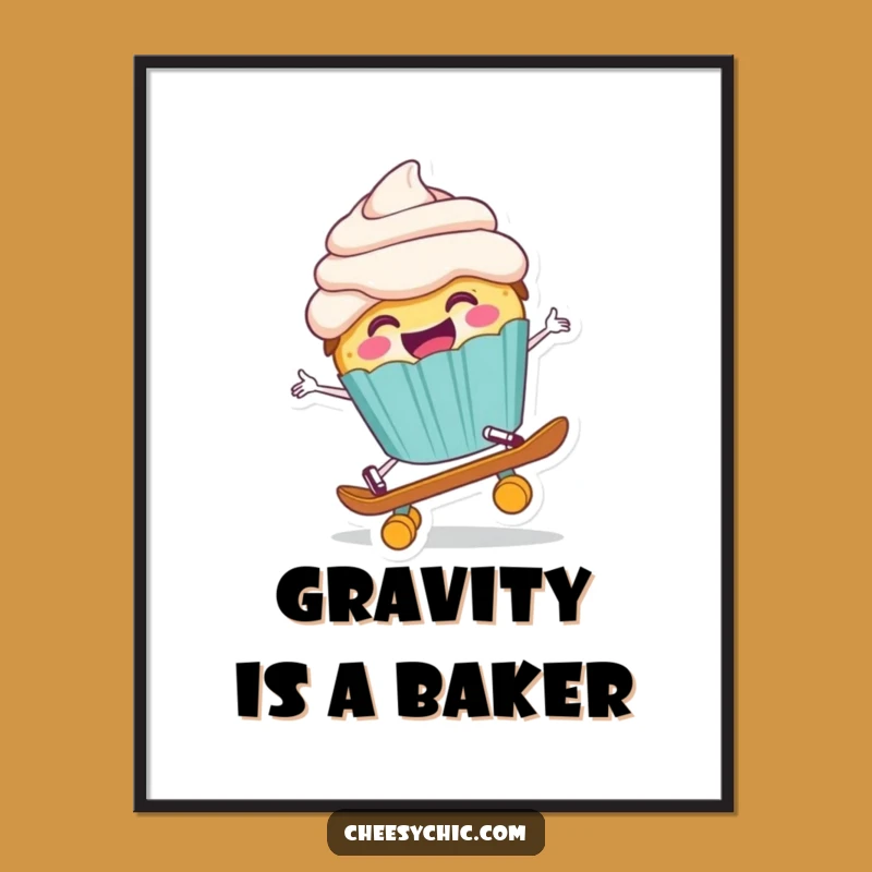 Funny Skateboard Cupcake Poster: Adorable Dessert Art for a Humorous and Sweet Space