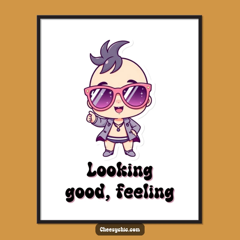 Funny Wall Art: Confident Sunglasses Character, Sparkly Style - Perfect Funny Gift Decor