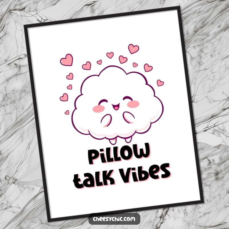 Funny poster of a cloud character giggling softly while generously raining a flurry of small, heartwarming red and pink hearts.