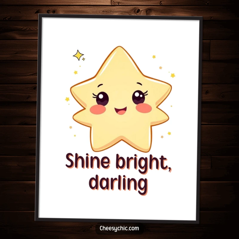 Funny poster depicting a radiant star character joyfully flinging a shimmering stream of glitter, capturing a moment of pure playful delight.