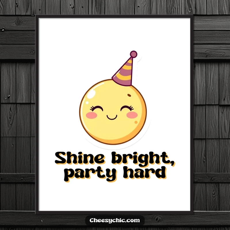 Funny Poster featuring a smiling moon gracefully sporting a tiny party hat, adding a humorous touch to decor.